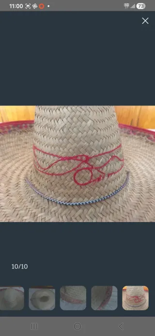 Sombrero Mexicano Tejido Beige con Borde Rojo