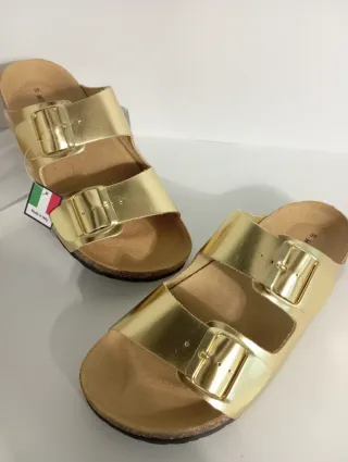 Ciabatte donna vera pelle oro