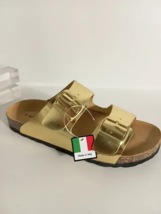 Ciabatte donna vera pelle oro