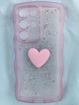 Funda móvil rosa corazón brillantina estrellas