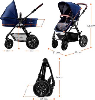 Carrozzina per Bambini Kinderkraft 3 Pezzi MOOV, Culla, Passeggino, Seggiolino Auto, Blu