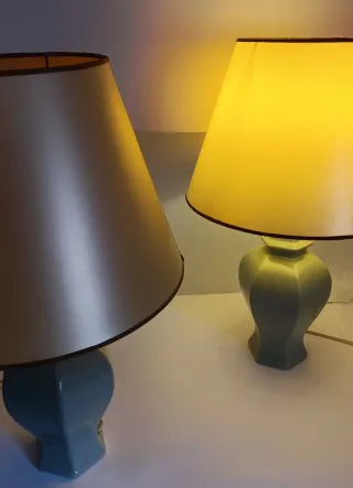 Coppia di lampade vintage in ceramica 52cm shabby chic