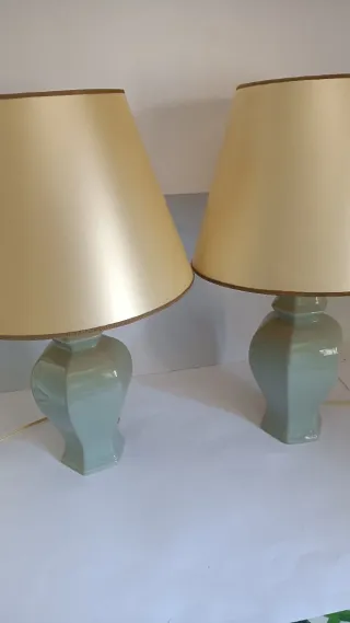 Coppia di lampade vintage in ceramica 52cm shabby chic