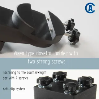 Sujeción para barra de contrapesos telescopio