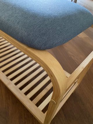 Banco zapatero bambú y tela azul