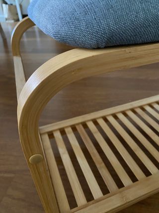 Banco zapatero bambú y tela azul