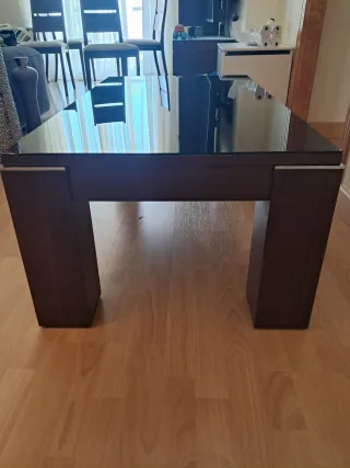 Mesa centro elevable cristal negro y madera