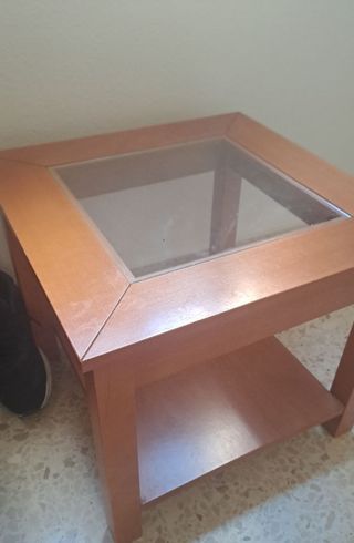 Mesa auxiliar madera con cristal