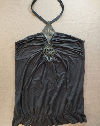 Top halter negro fruncido Y2K