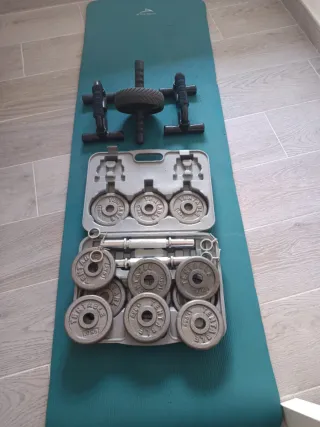 Kit Fitness Mancuernas 15kg + Rueda Abdominal