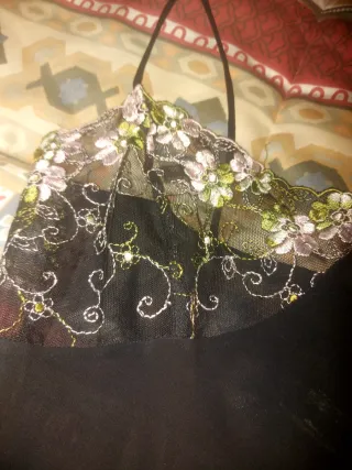 Picardías negras con encaje floral.Malva .3un.