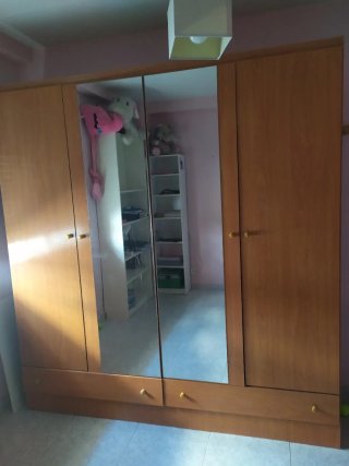 Armario de madera con puertas de espejo