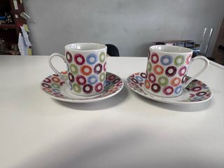 Juego 2 Tazas y Platos Cerámica Multicolor