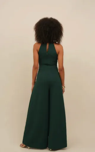 Mono verde oscuro de fiesta atado al cuello