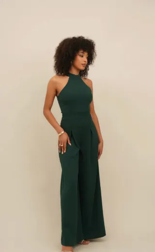 Mono verde oscuro de fiesta atado al cuello