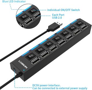 LOBKIN Hub, 7 en 1 Hub con Interruptor Multiplicad