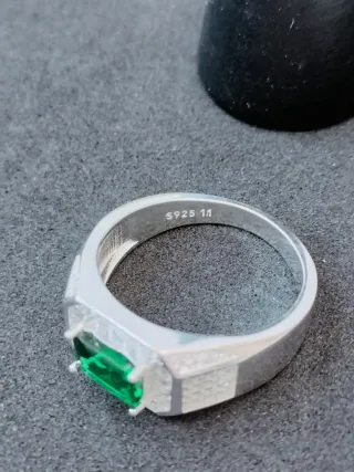 Anillo Plata Hombre Piedra Verde Rectangular