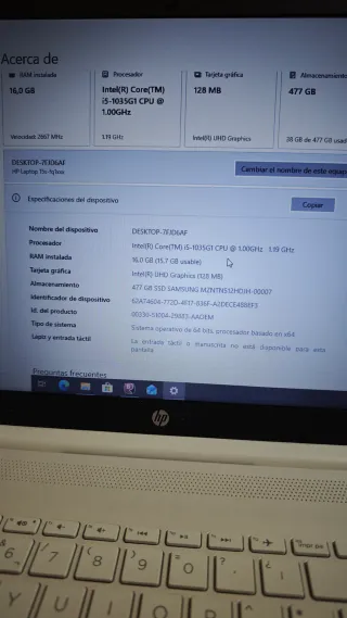 Portátil HP i5 16GB RAM Blanco