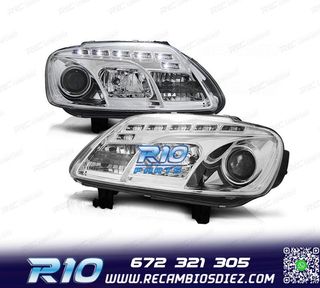 FAROS PARA VOLKSWAGEN VW CADDY 04-10 LUZ DIURNA FONDO CROMO