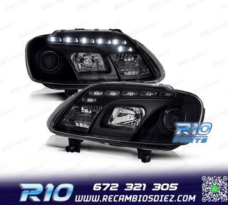 FAROS PARA VOLKSWAGEN VW CADDY 04-10 LUZ DIURNA FONDO NEGRO