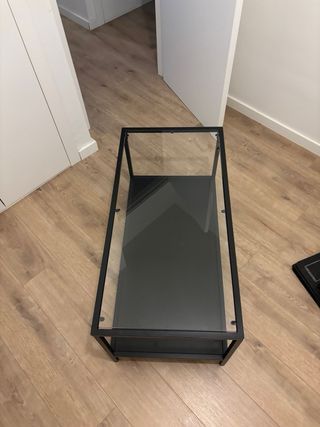 Mesa de centro cristal y metal negra