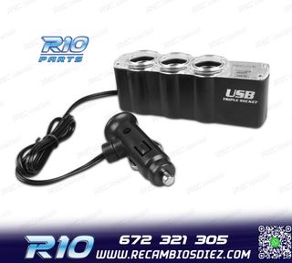 ADAPTADOR MECHERO COCHE 12V 3 ENTRADAS + USB