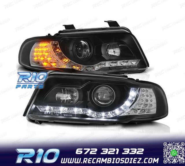 FAROS AUDI A4 B5 99-01 LUZ DIURNA LED FONDO NEGRO