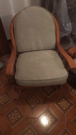 Tresillo Madera Maciza Tapizado Tela