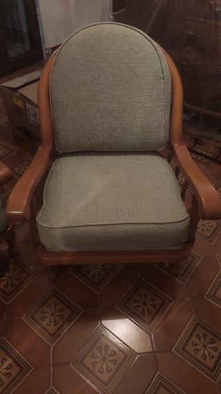 Tresillo Madera Maciza Tapizado Tela