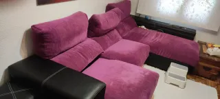 Sofá Chaiselongue Tela y Piel