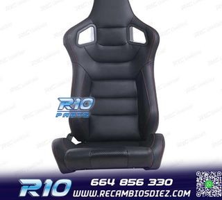 KIT ASIENTO DEPORTIVO SEMI BAQUET ESTILO RS CUERO NEGRO