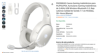Cascos Gaming Inalámbricos PHOINKAS Blancos