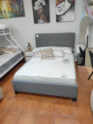 Cama Matrimonio Gris Tela
