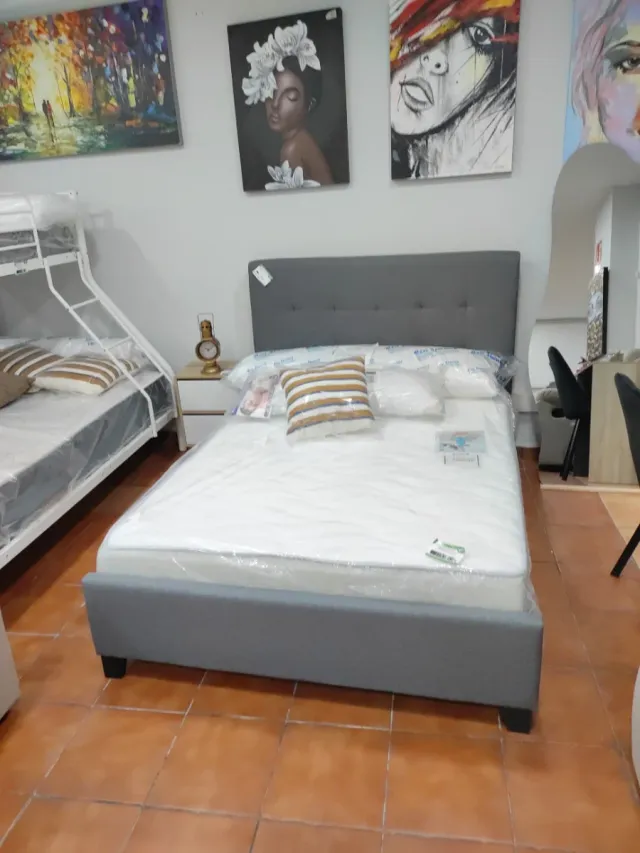 Cama Matrimonio Gris Tela