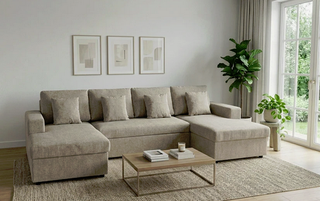 Sofá Cama Beige/Gris con 2 Arcón