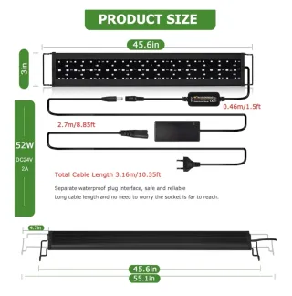 Luz LED Acuario RGBW 52W Control Remoto 115Cm
