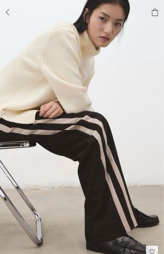 Pantalones MANGO rayas beige y negro