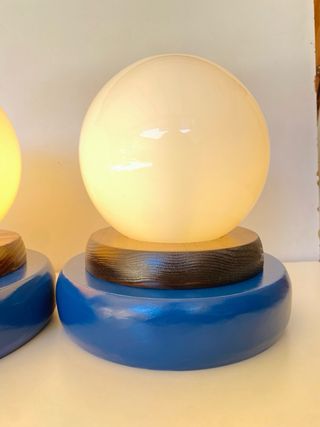 Lámparas Vintage Azul y Blanca Madera Cristal