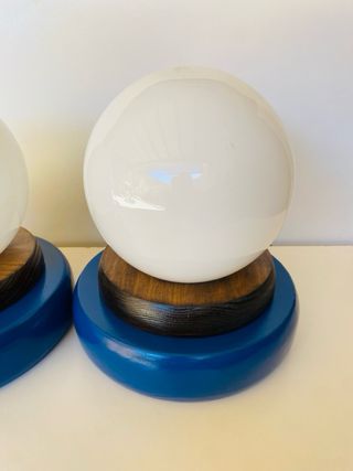 Lámparas Vintage Azul y Blanca Madera Cristal