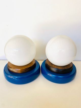 Lámparas Vintage Azul y Blanca Madera Cristal