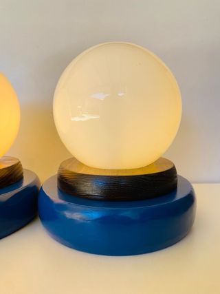 Lámparas Vintage Azul y Blanca Madera Cristal