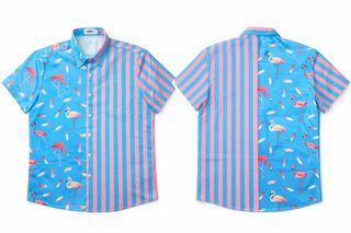 Camisa Hawaiana Flamenco Azul y Rosa