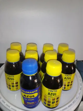 10 Botes Tinte Azul (9 Disolvente, 1 Agua)