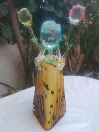 Florero bolso cristal tulipas multicolor