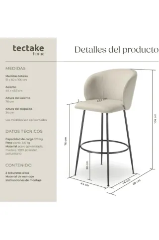 2 Taburetes Altos Beige y Negro