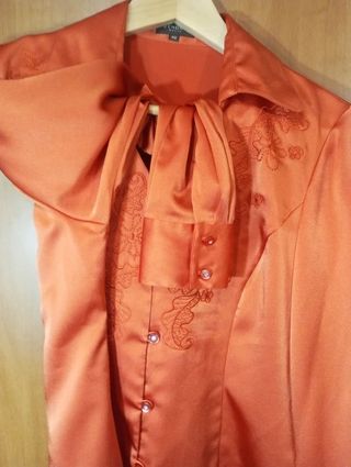 Blusa Zendra Basic Naranja Satén Bordada
