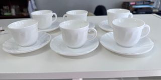 Juego 6 Tazas y Platos Porcelana Blanca