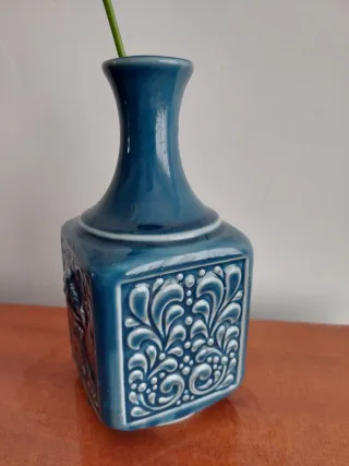 Jarrón Botella Vintage Cerámica Azul