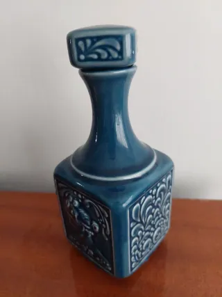 Jarrón Botella Vintage Cerámica Azul