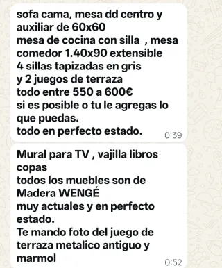 Mobiliario completo sala comedor Terraza sofá cama
